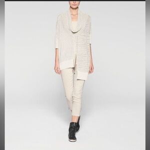 Sarah Pacini split linen scoop neck off set sweater light sage  stunning shirt